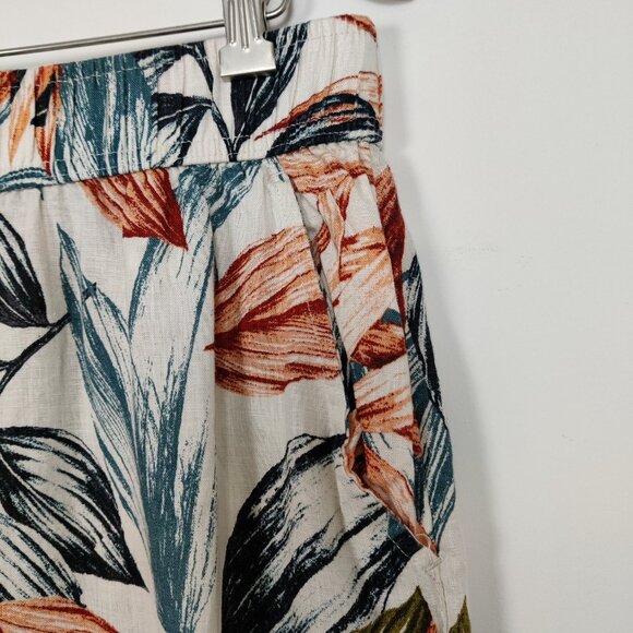 C&C California Women's Pants Size M Linen Cream Tropical Wide Leg Boho Bohemian - Picture 4 of 10